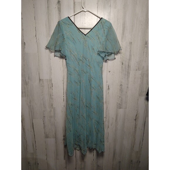Believe Woman Light Blue Deep V-Neck Dress Size 6 Flutter Sleeve Y2K - Picture 6 of 6